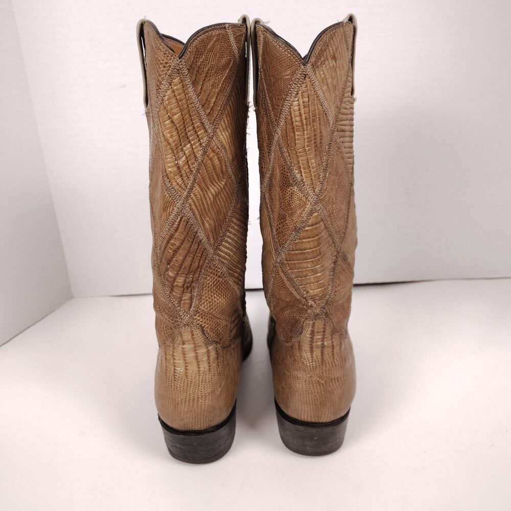 Vtg Laramie Leather Western Cowboy Boot Handmade Patchwork Lizard Brown Sz 6 D - Picture 5 of 11